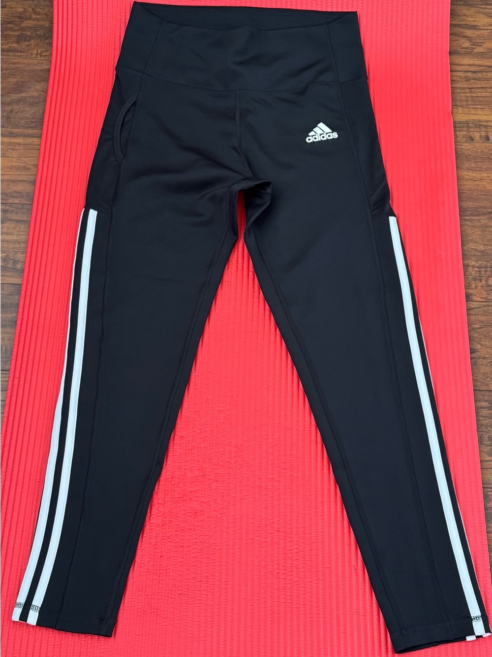 adidas Black Leggings with White Side Stripes